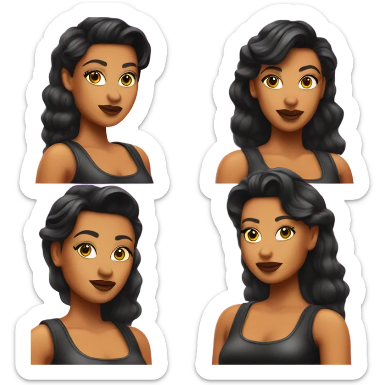 Tanned woman with black hair dressed in 1990s pop princess hair, makeup, and neon attire  sticker