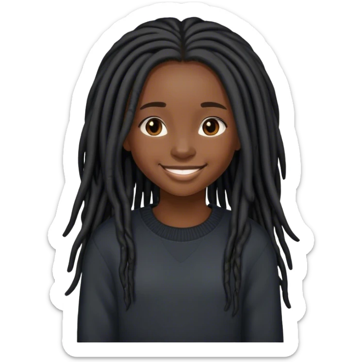African american girl with long black locs smiling with black sweater sticker