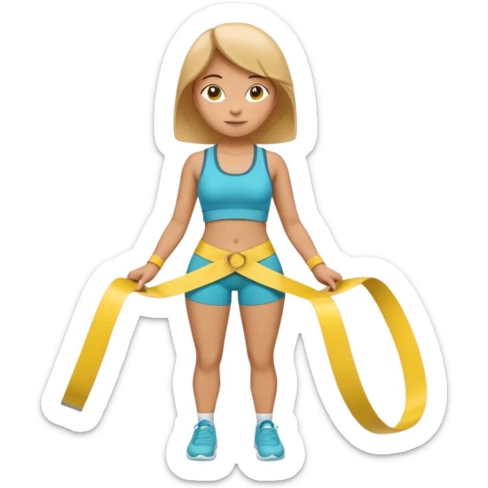 A 3D cartoon person measuring their waist with a yellow tape, casual fitness outfit, Memoji-style realism. sticker
