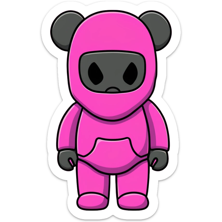 Cool Bearbrick toy wearing a pink balaclava with KAWS signature X eyes visible through the mask openings sticker