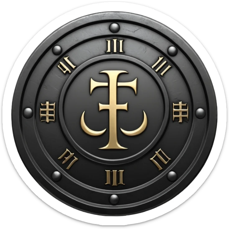 Minimal emoji, gothic metal coin made of black steel, engraved number FORTUNA at the center, ancient industrial aesthetic, worn metal texture, no glow, no neon, flat emoji design, centered, transparent background sticker