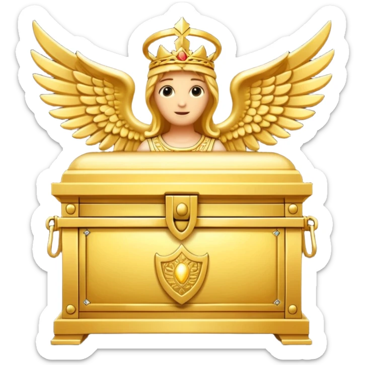 the Ark of the Covenant, ornate golden chest with cherubim, glowing sticker