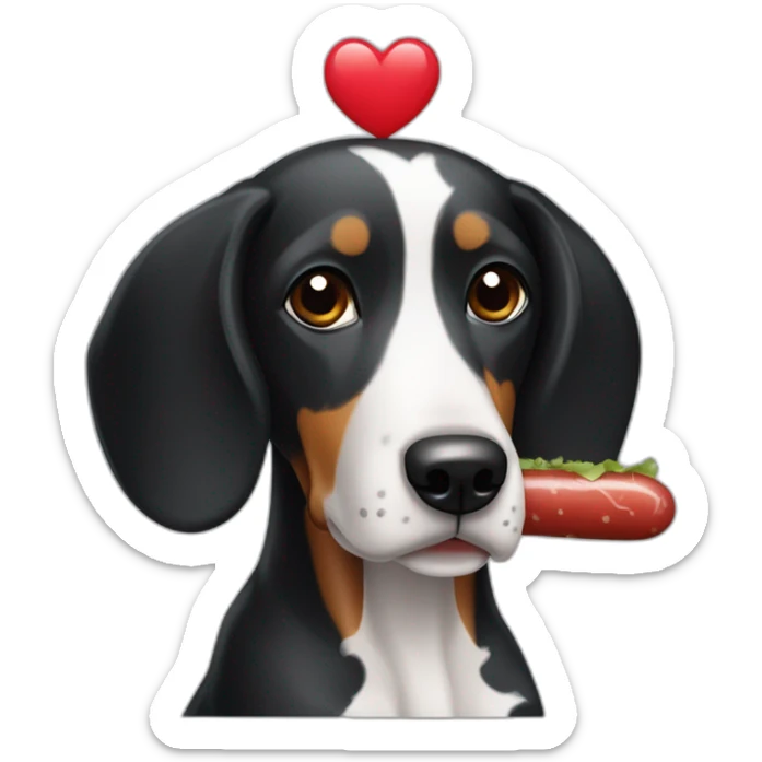 Perro salchicha mini muy tierno, su cabeza es negra y con pelaje negro de dalmata y un corazón  sticker