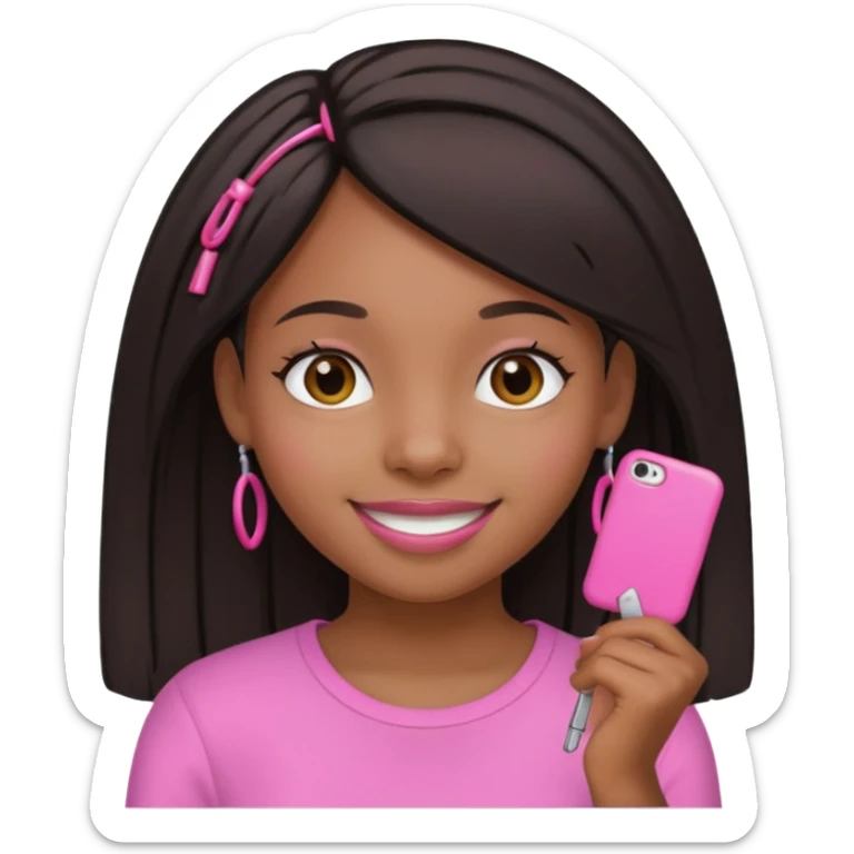 a black girl with straight hair and pink clips in the front sticker