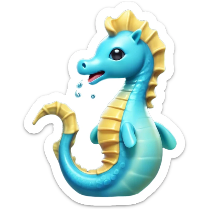Cinematic Cute Yawning Sea Horse Portrait Emoji, Head tilted slightly with a dramatic, wide-open yawn, showcasing a slender, gracefully curved body with a softly drooping tail and sleepy, half-closed eyes, Simplified yet irresistibly adorable features, highly detailed, glowing with a soft, cozy aquatic glow, high shine, relaxed yet expressive, stylized with a dash of whimsical marine charm, soft glowing outline, capturing the essence of a drowsy yet affectionate sea horse that appears ready to stretch out for a nap! sticker