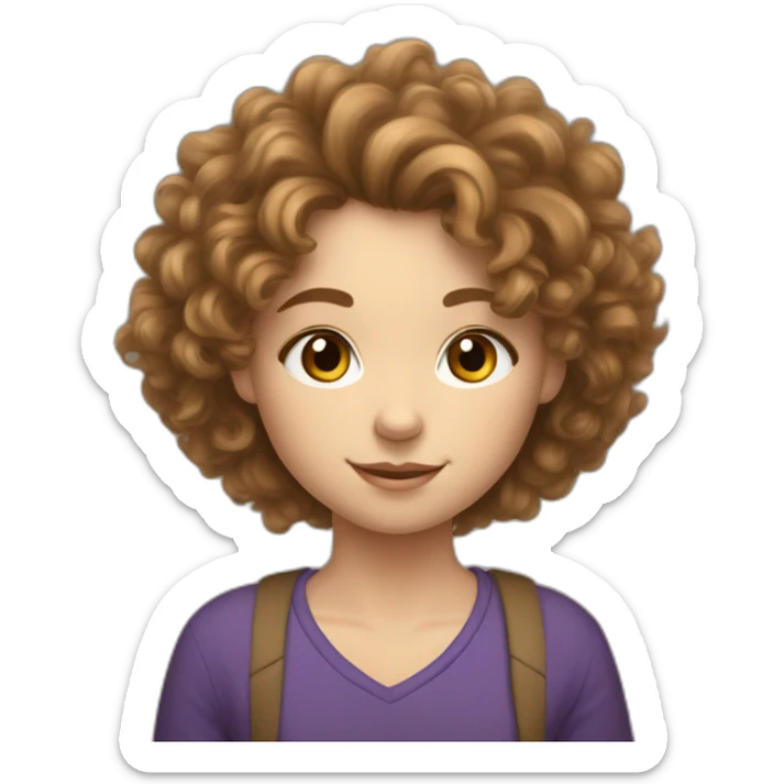 Caucasian Teenage Girl with Brown Fluffy Curly Hair Draws a Picture sticker