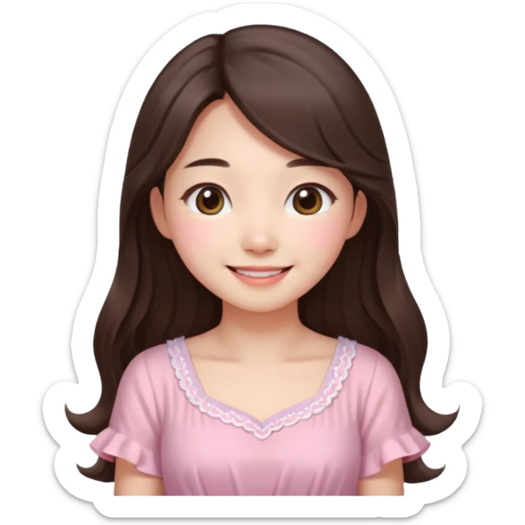 Korean girl in blue and white long haired brunette girl in light prink dresses smiling sticker