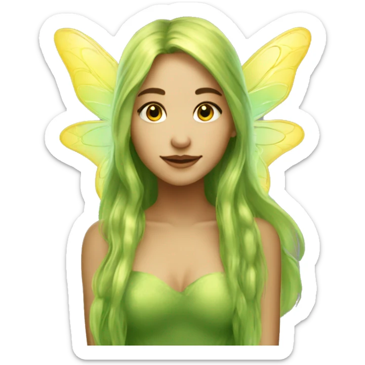 Beautiful, fairy, gold, yellow, green, long hair, big wings sticker