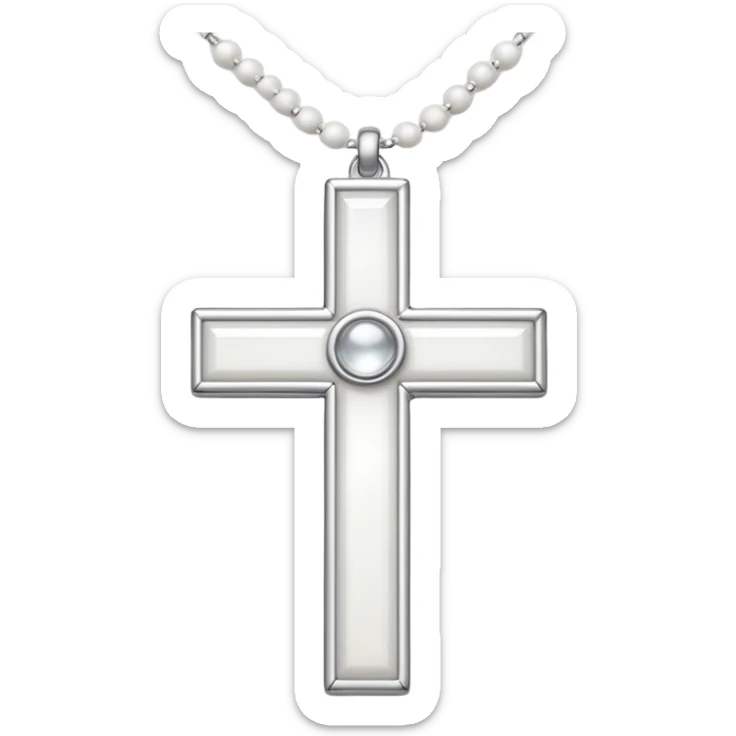Elegant emoji icon of a white cross made of white beads, glossy surface, and white bead chain subtle shadows, pure white palette sticker