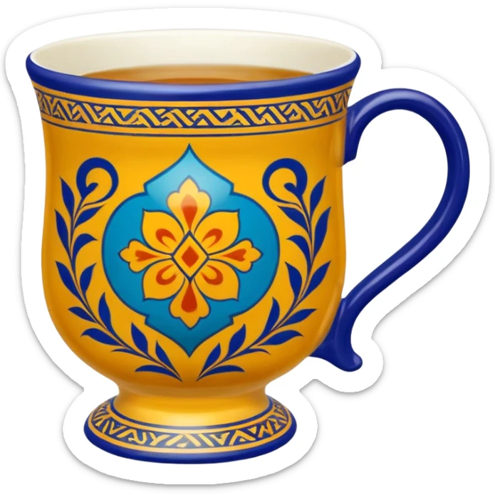 kazakh tea in a kese traditional cup with national Kazakh pattern on the kese sticker