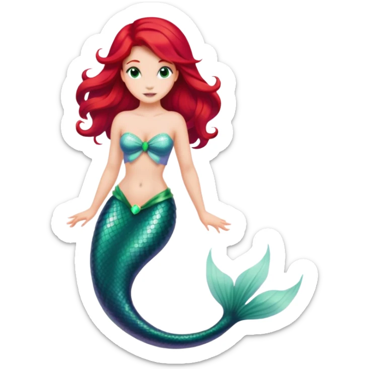 Ariel mermaid princess with red hair and green tail sticker