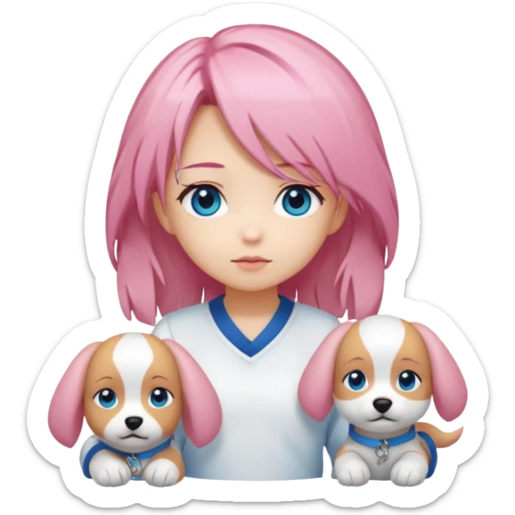 "Chibi-Anime-Girl mit Hundeohren, pinken Haaren, großen blauen Augen und breitem Grinsen." sticker