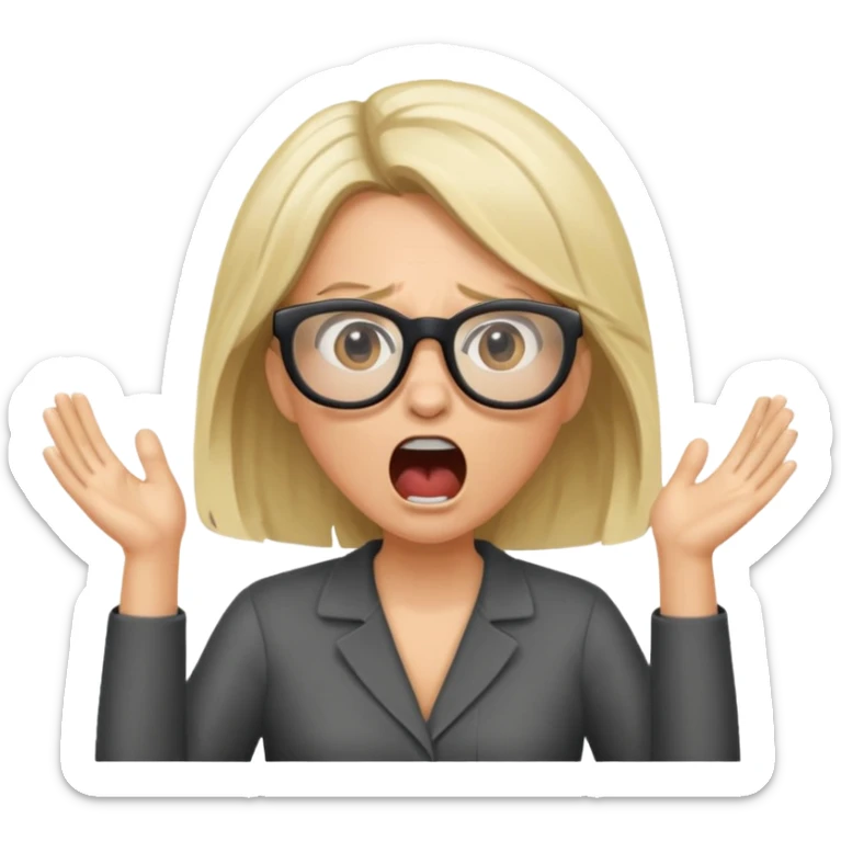 brunette/blonde woman with loose hair, white glasses, shouting bad words sticker