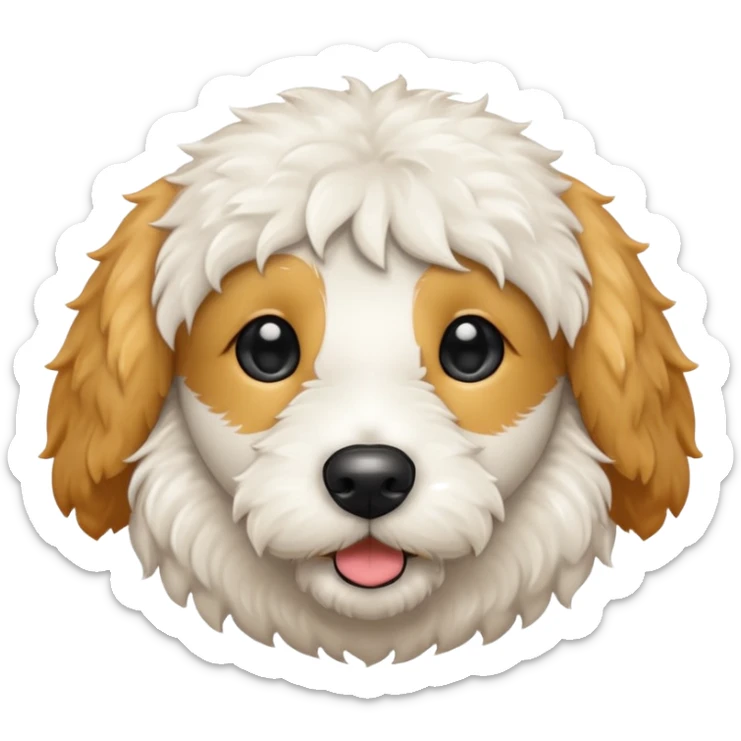 Can you make me an emoji of a white mini golden-doodle no brown in his fur with black eyes? sticker