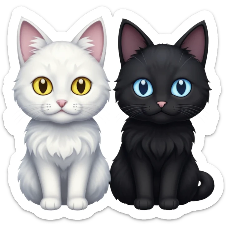 Gato preto do olho amarelo e branco do olho azul juntos um do lado do outro sticker