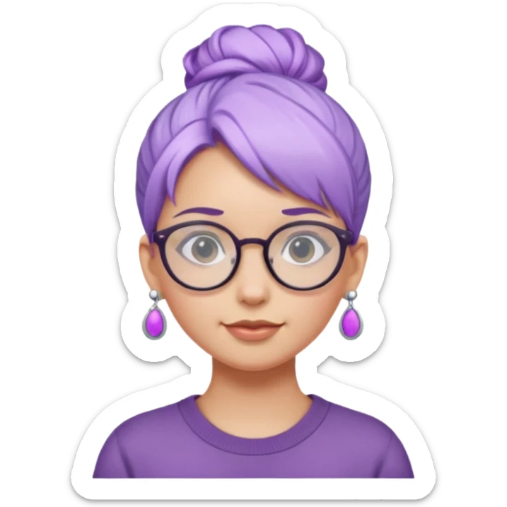 light purple hair girl bun with earrings and glassess sticker