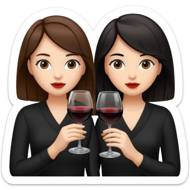 2 girls in black drinking wine with brown hair and black hair  sticker