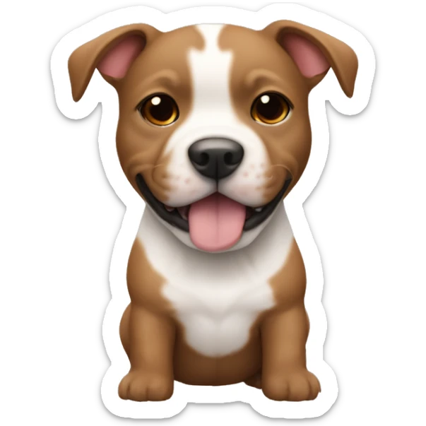 Tiny fluffy brown puppy shaped like a football with a tan pitbull with a white face  sticker