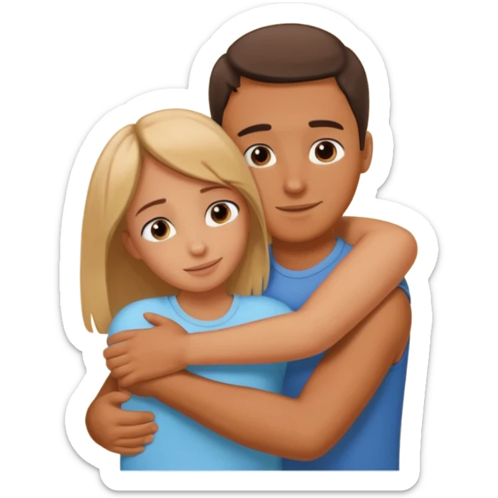 Un homme fait un câlin à sa sœur. Au dessus d’eux il y a le texte ´Gros câlin’ sticker