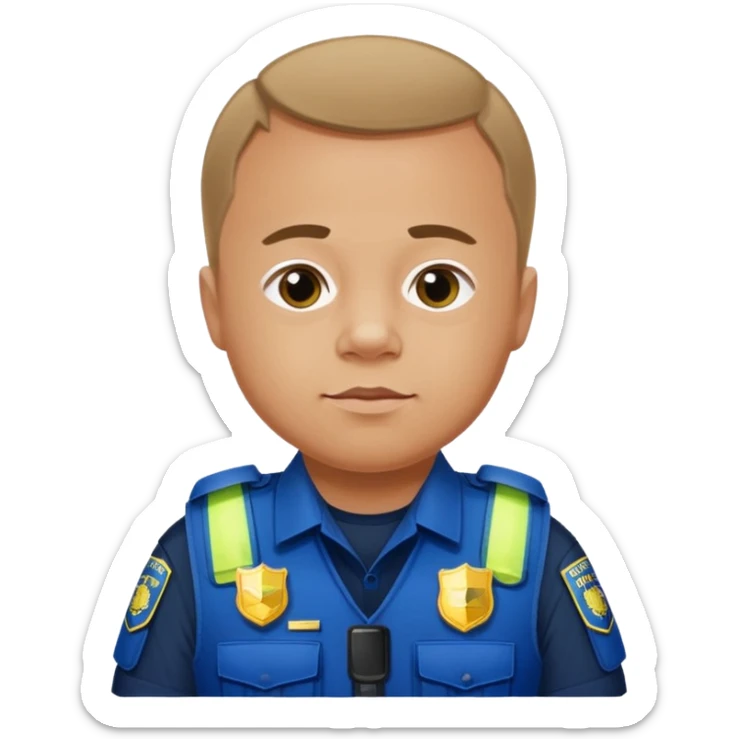 A fat police man with Down syndrome, with a armor vest that has a name tape that says Keller sticker