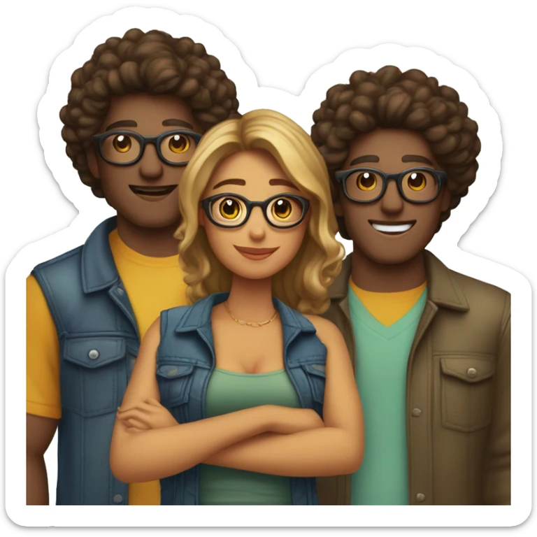 Casal homem e mulher homem moreno de óculos e mulher de cabelo cacheado e pele clara sticker