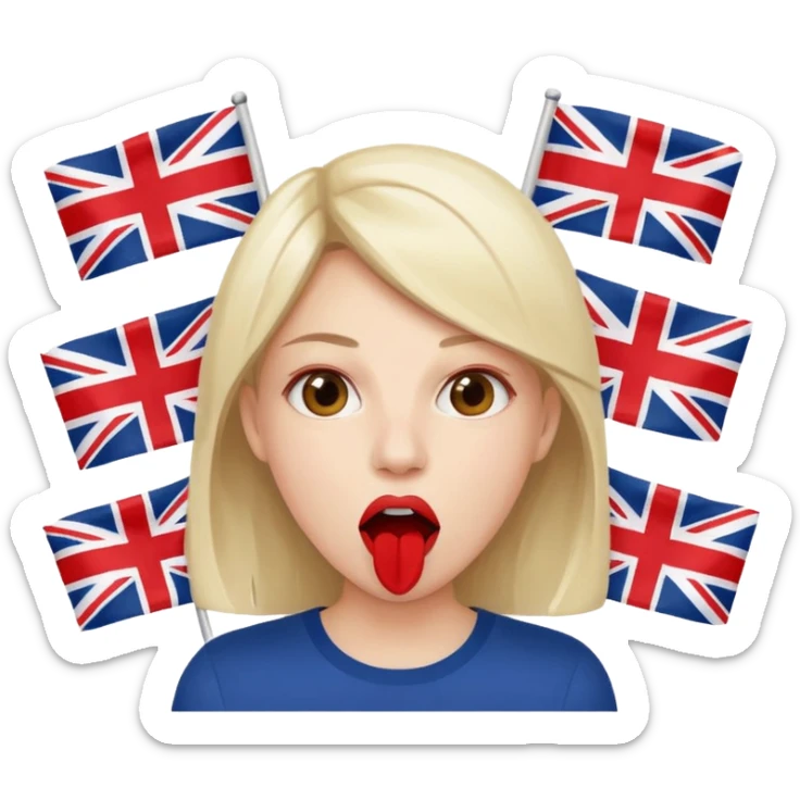 a woman is talking and English flags are coming out of her mouth sticker