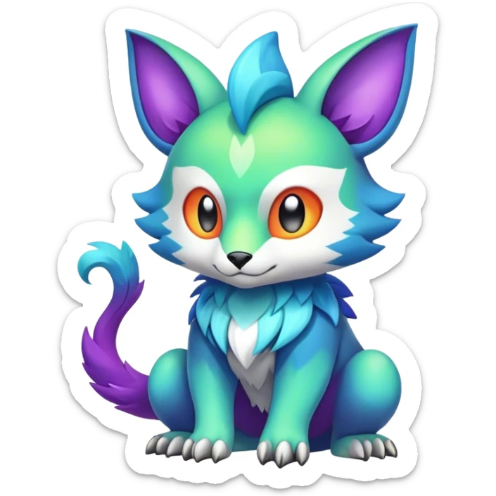 Cute cool colorful fantasy animal hybrid Fakemon full body sticker