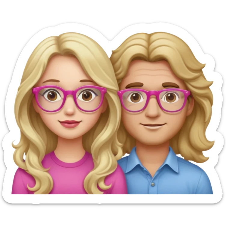 Cute couple the lady has blonde long wavy hair and pink glasses and the man has brown hair sticker