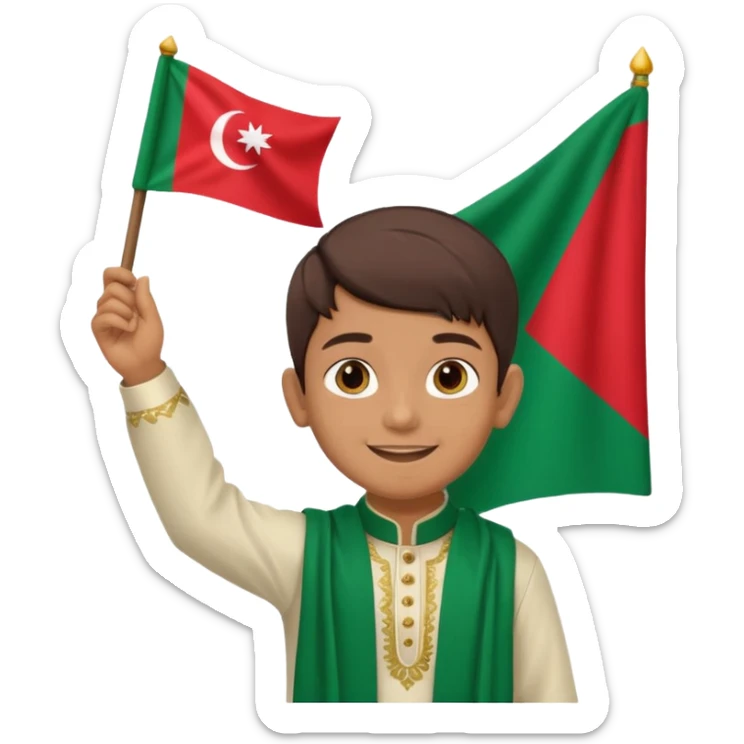 A boy stands with a Bangladeshi flag and greets on the occasion of December 16th. sticker