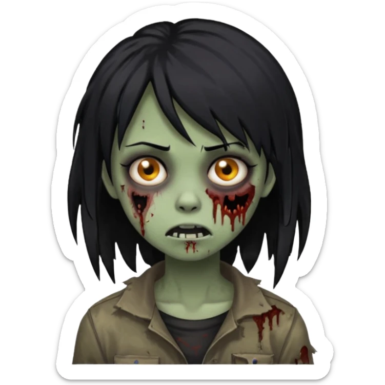 Girl, zombie, black hair, medium long, emo, shaggy, dark, spooky, creepy expression sticker