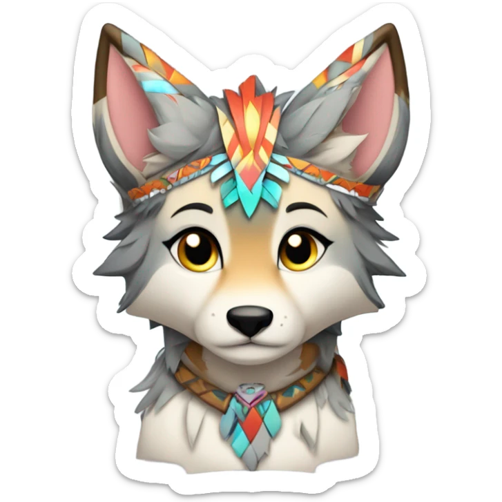 Anthro Colorful Shiny Fionbri-Falvie-sparkle-wolf-sona with tribal markings full body sticker