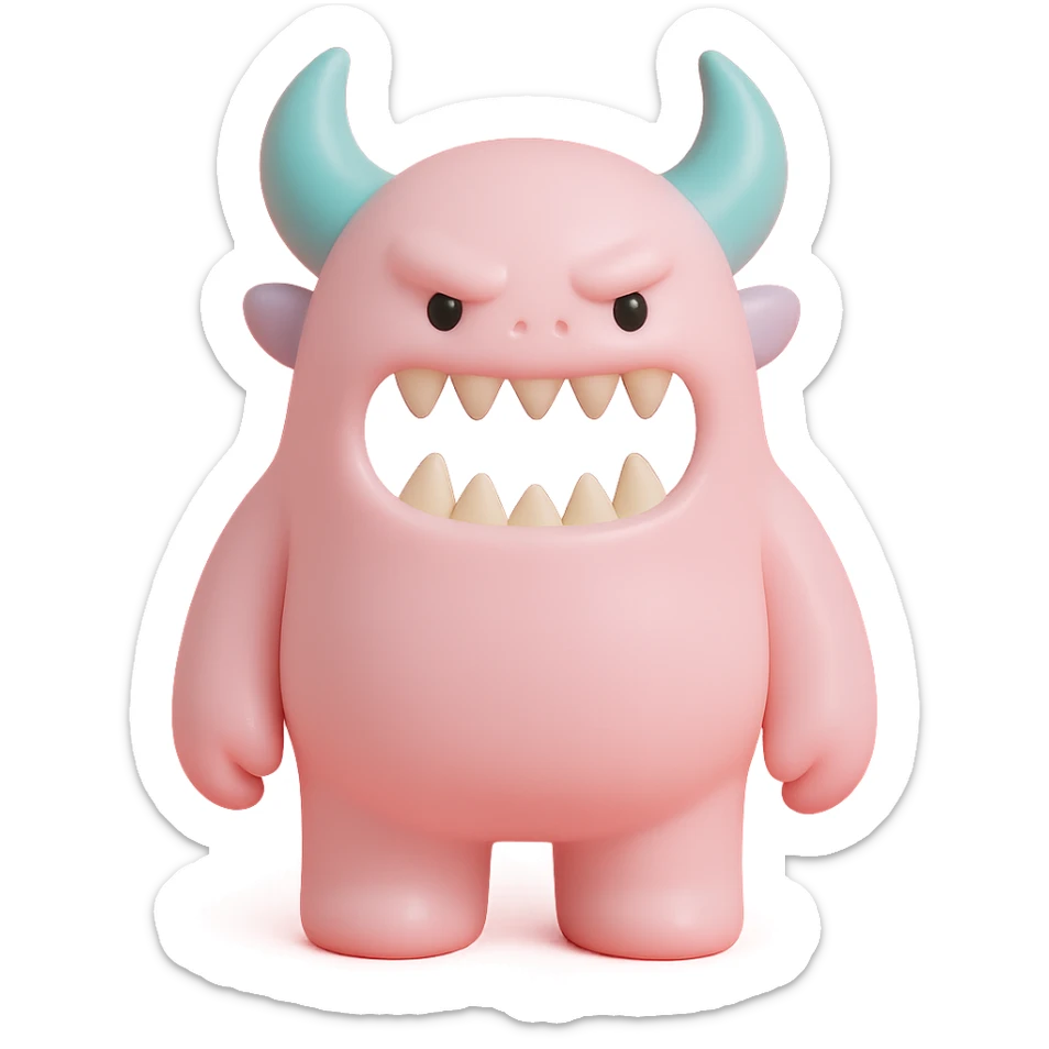 scary monster with horns and sharp teeth, detailed sticker
