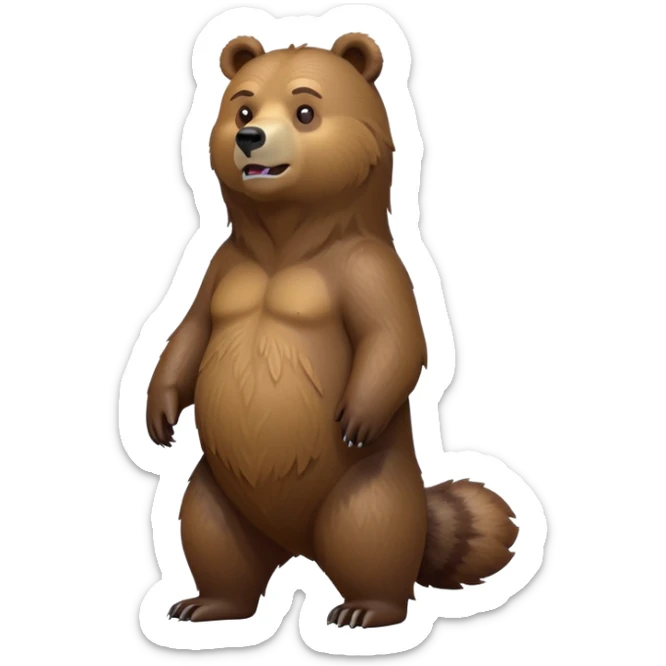 cinematic-[grizzly bear]-realistic-full-body-standing-emoji,-tail-tucked-close,-head-tilted-dramatically,-thick-[brown]-fur,-simplified-yet-realistic-focused-features,-highly-detailed,-glowing-with-an-almost-sarcastic-glow sticker