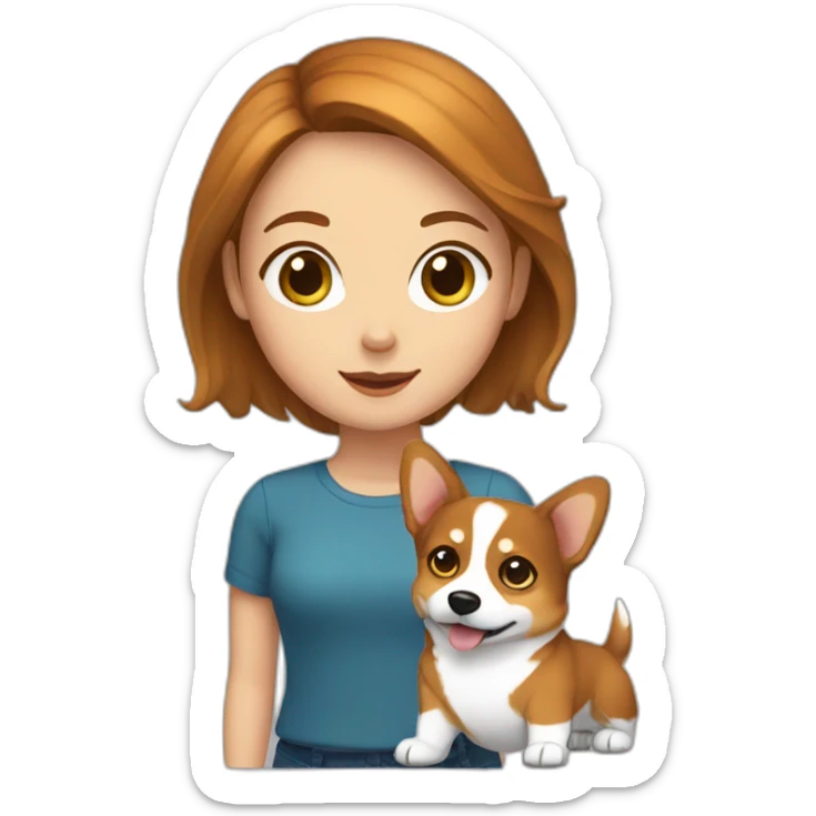girl-with-big-green-eyes-and-short-brown-hair-and-corgi sticker