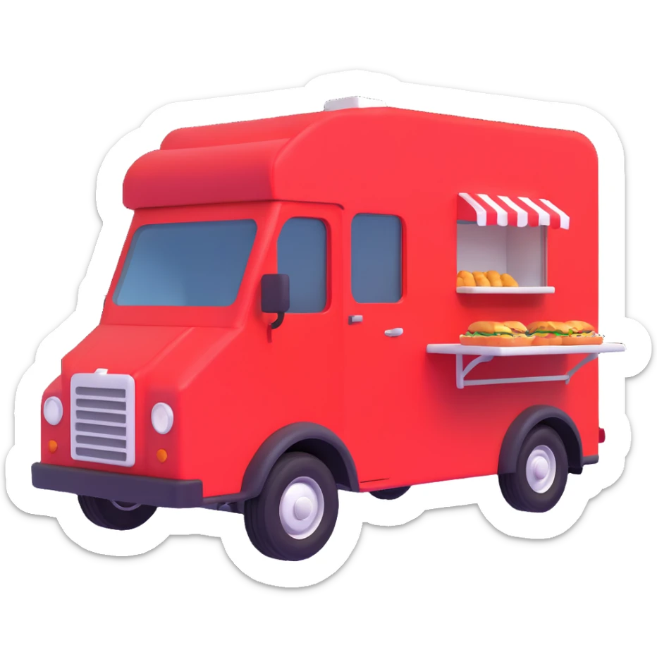 generate me a 3D red truck shaorma food truck  sticker
