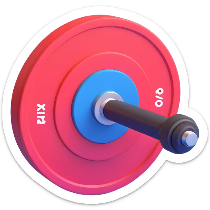 Barbell with weight plates gym equipment floating in the air, bright colors sticker