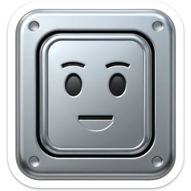 A futuristic microchip emoji made of polished silver chrome, minimal circuit details, smooth metallic surface, soft lighting, iOS emoji style, centered, clean white background sticker
