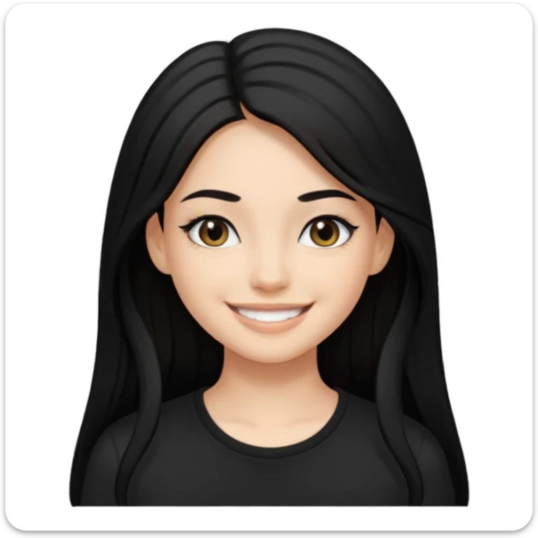 Uzun Siyah, uçları çok hafif sarı düz saçlı , gözlüklü, eyelinerli siyah tişörtlü gülümseyen bir kız emojisi yap sticker