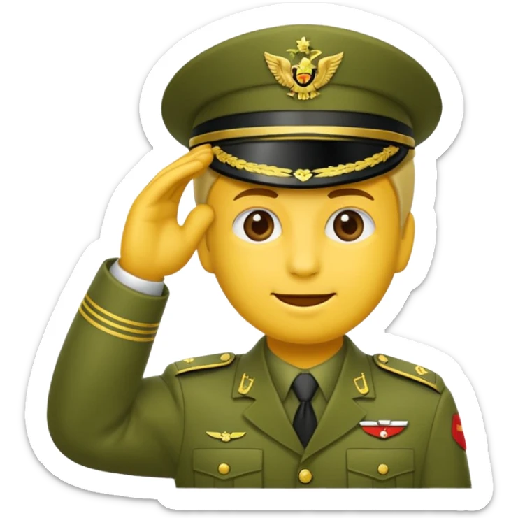 Eine salutierenden Emoji (Hautfarbe: gelb ); in  grünen Armee Klamotten; männlich; salutierend mit der rechten Hand und auf der Höhe der Stirn sticker