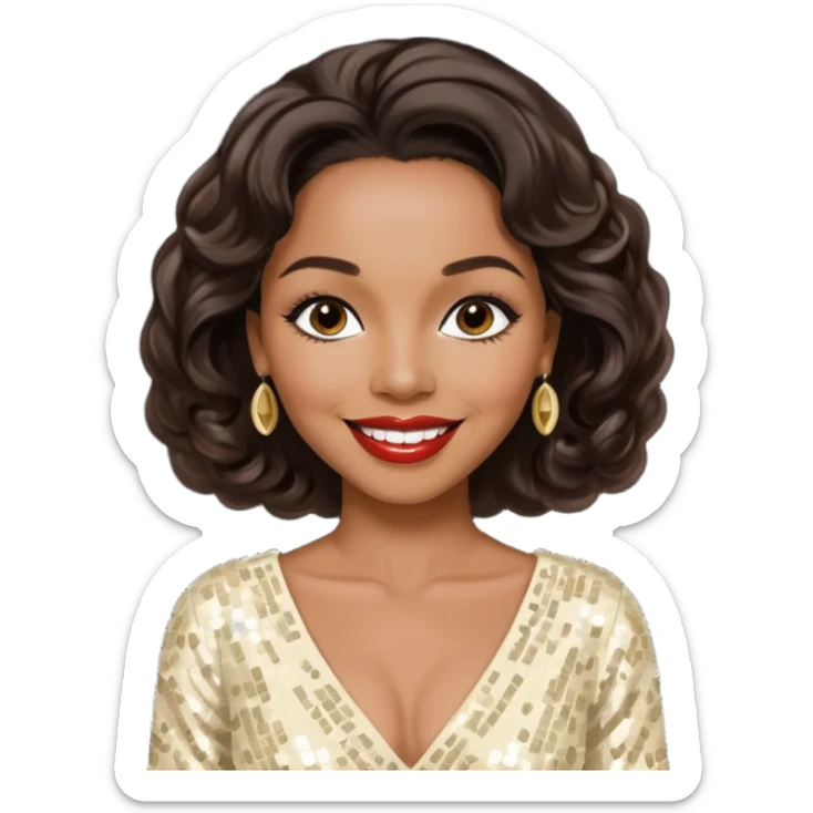 Dorothy Dandridge with long dark brown hair, cream sequin outfit sticker