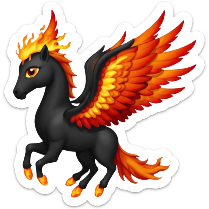 Pegaso negro ojos de fuego y alas de fuego sticker