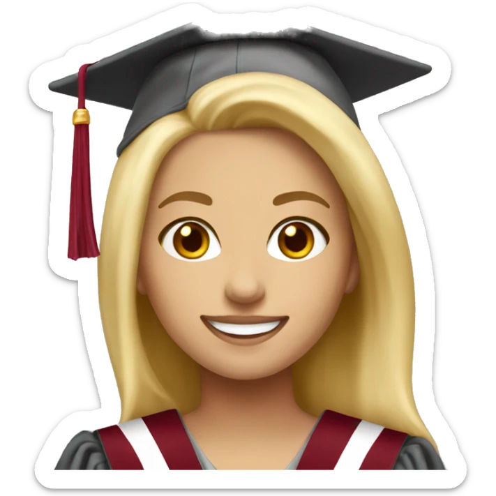 Blonde girl smiling wearing university of Chicago Loyola grad cap sticker