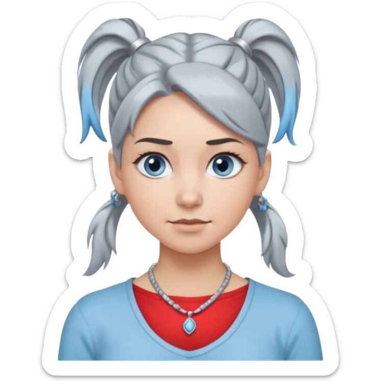 Female with bog Silver Necklace, grey skin,ponytail hair, more bright silver,highlight necklace, different expressions. sticker