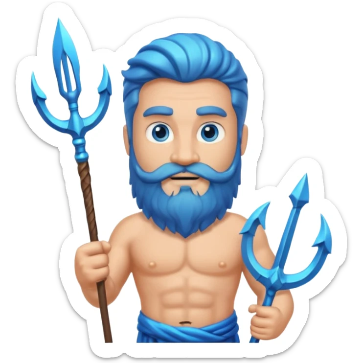 An emoji of the Greek god Poseidon. He is a strong, bearded man with a majestic expression, holding a trident. sticker
