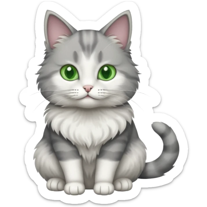 a grey and white cat sitting regally sticker