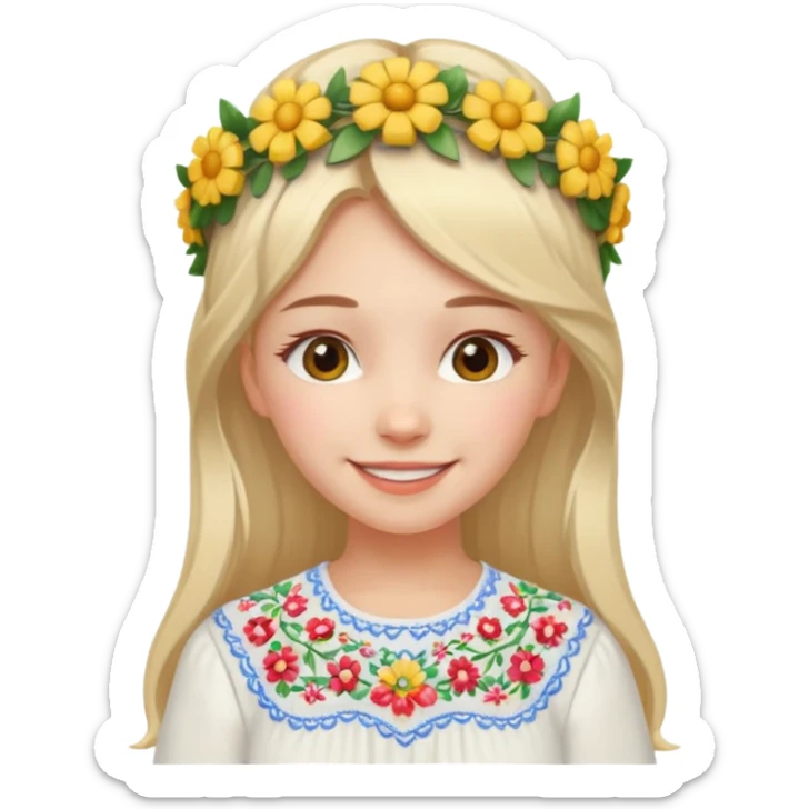 Ukrainian girl in a white embroidered shirt with a flower crown on her head sticker