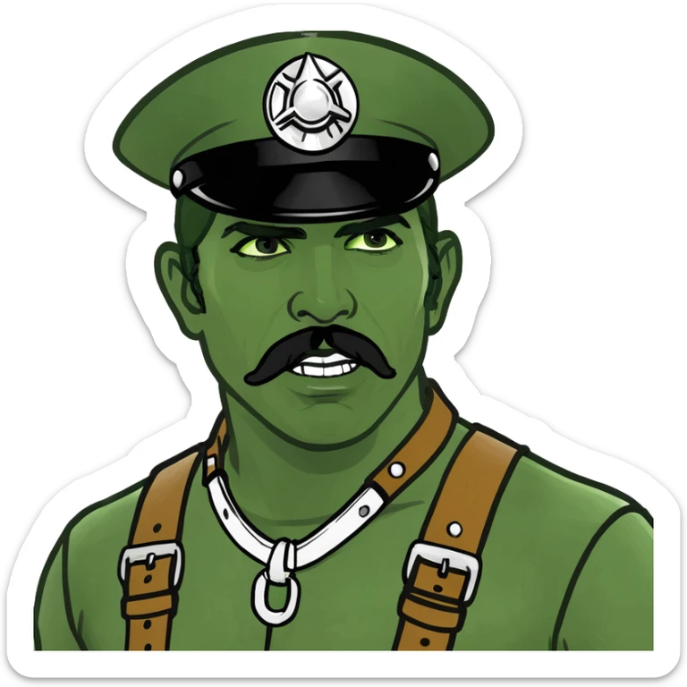 Man with light brown hair in leather harness like the village people  sticker