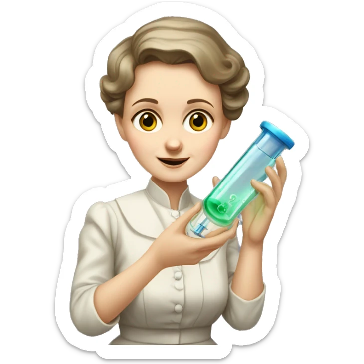 Marie Curie Sklodovskaya holds a test tube in her hands sticker