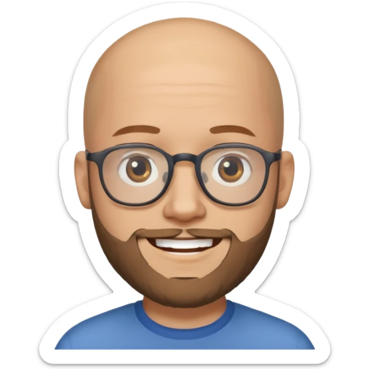 Quiero un emoji de un hombre pelado, con lentes y barba, pero que se vea joven sticker