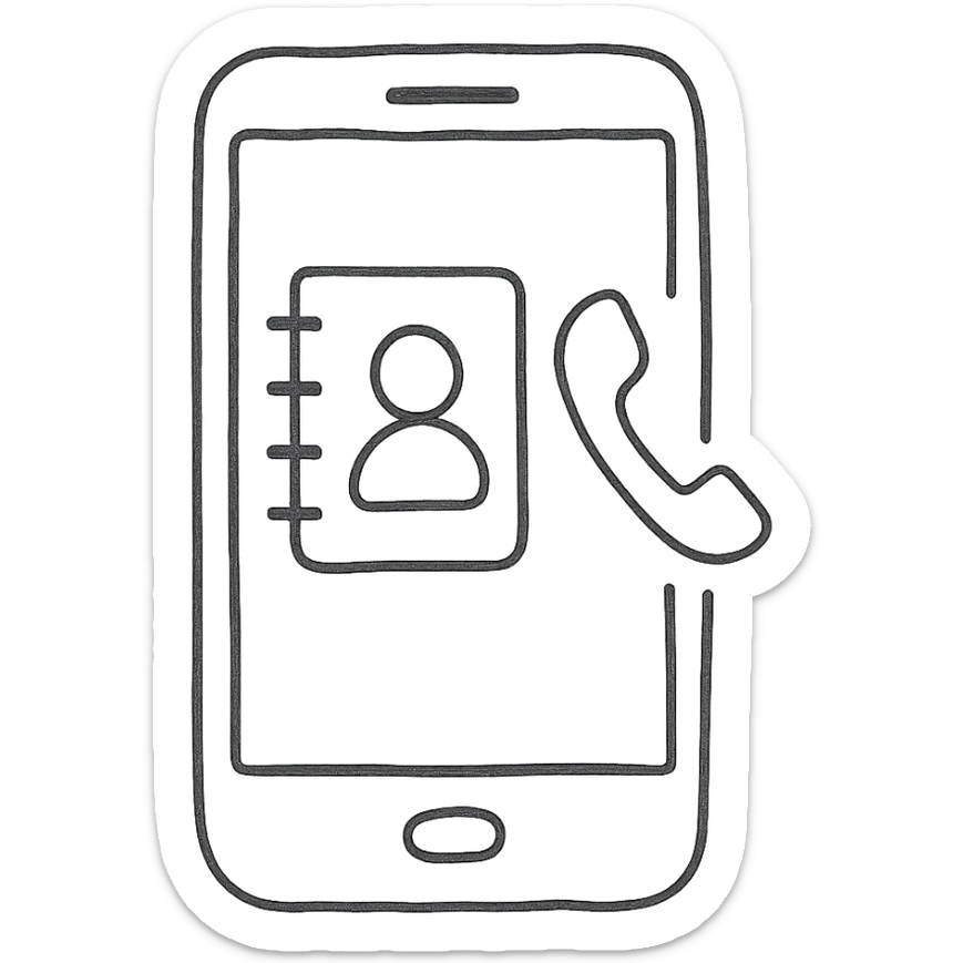 hand drawn outline icon of mobile contacts with phone and person sticker